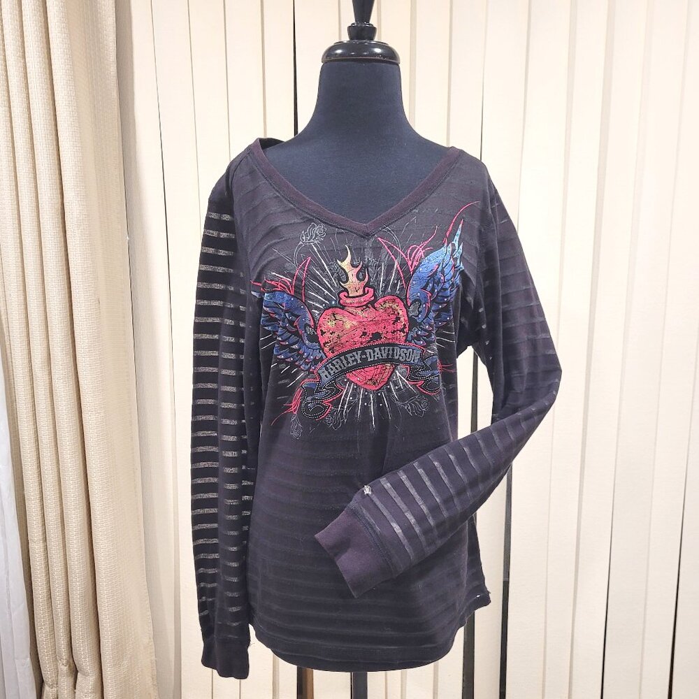 Harley-Davidson jeweled flaming heart long sleeve shirt